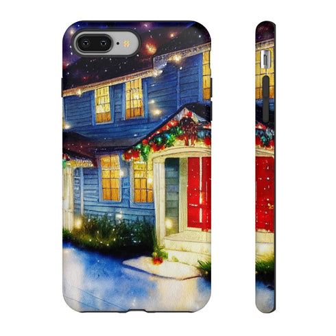 Festive Christmas Decorations on a Row of Townhomes - Impact Resistant Phone Case iPhone 8 Plus Matte